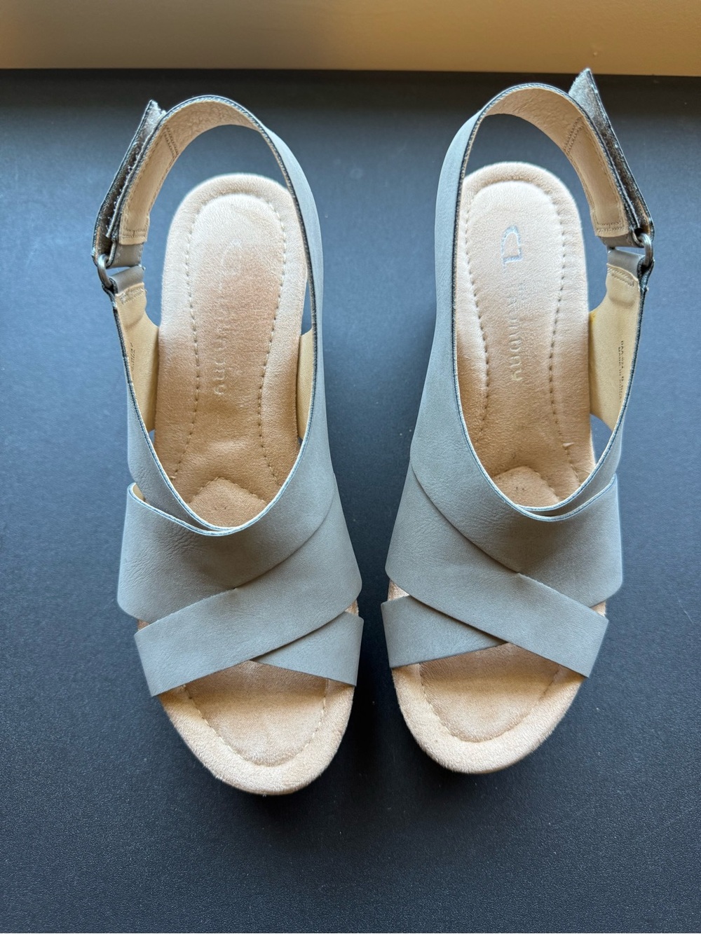 CL by Laundry Light Gray Crisscross Wedge Sandals